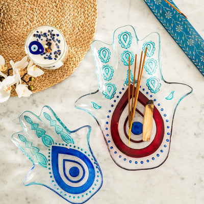 Hamsa Plate Red & Turquoise 32cm
