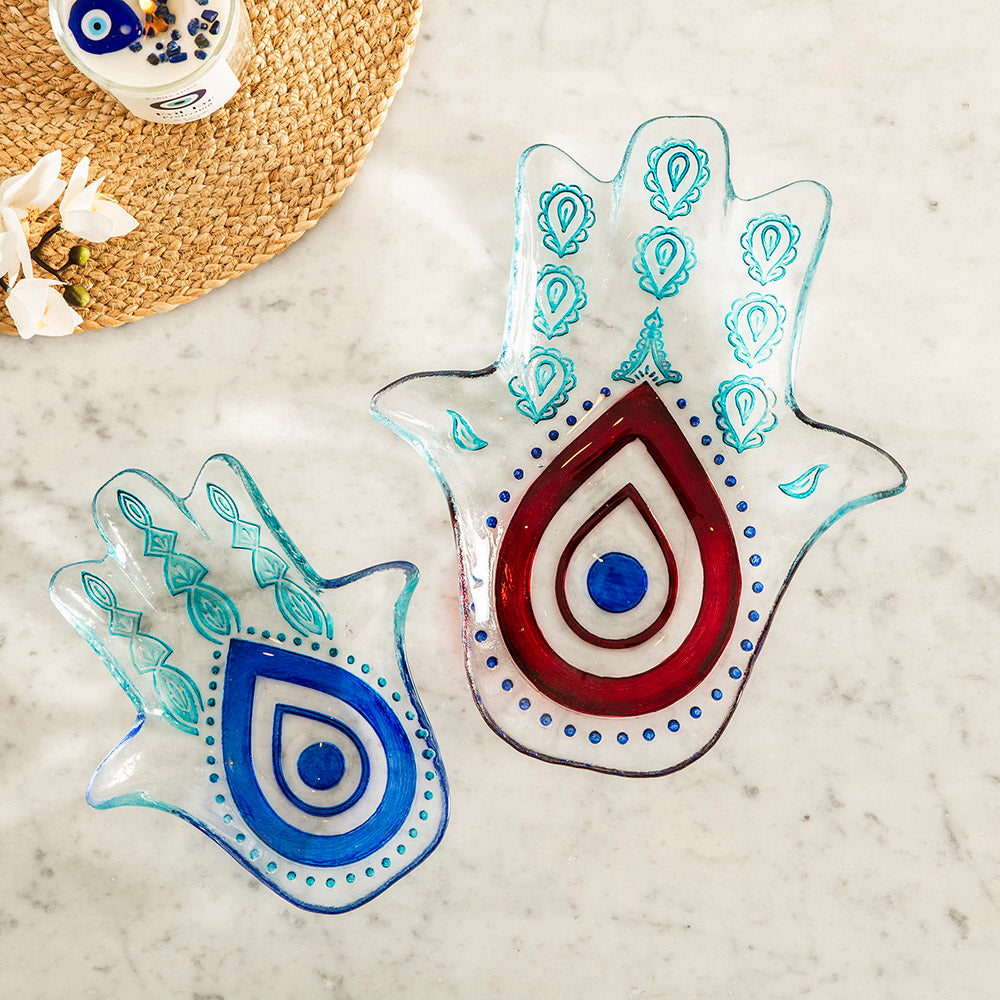 Hamsa Plate Red & Turquoise 32cm