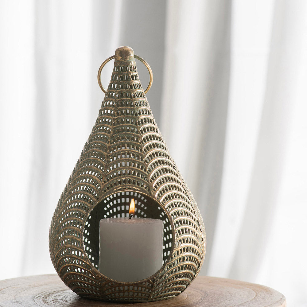 Metal Lantern Teardrop Gold 17x26cm