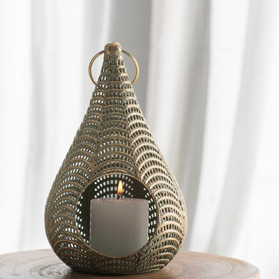 Metal Lantern Teardrop Gold 17x26cm