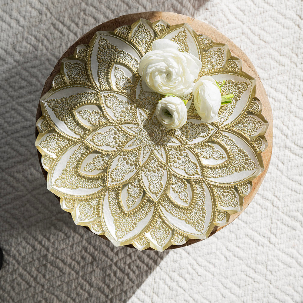Mandala Platter Pearl & Gold 33cm