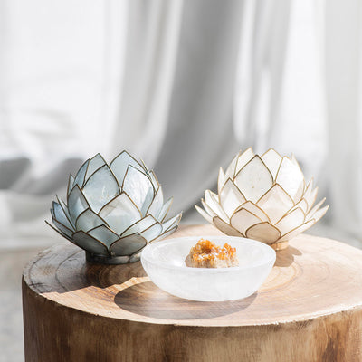 Capiz Lotus Tealight Holder Pale Blue