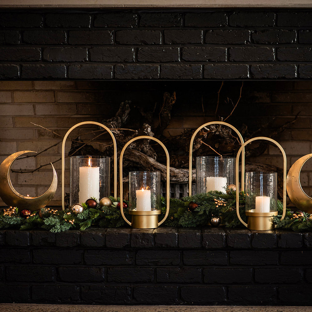 Candle Holder Metal & Glass Gold 51x27cm