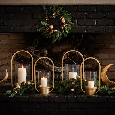 Candle Holder Metal & Glass Gold 45x24cm