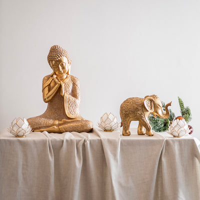 Elephant Statue Floral Gold 22.5cm