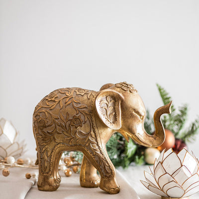 Elephant Statue Floral Gold 22.5cm