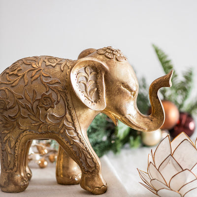 Elephant Statue Floral Gold 22.5cm