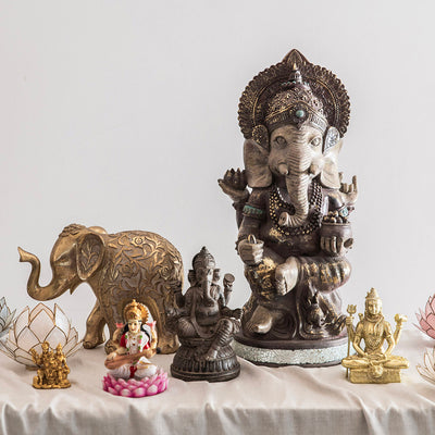 Ganesha Sitting Statue Natural & Bronze 51cm