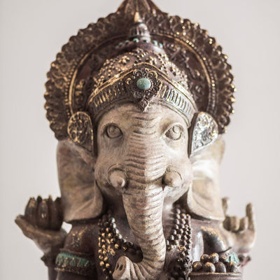 Ganesha Sitting Statue Natural & Bronze 51cm