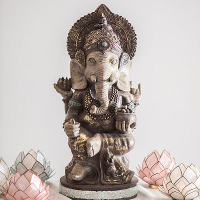 Ganesha Sitting Statue Natural & Bronze 51cm