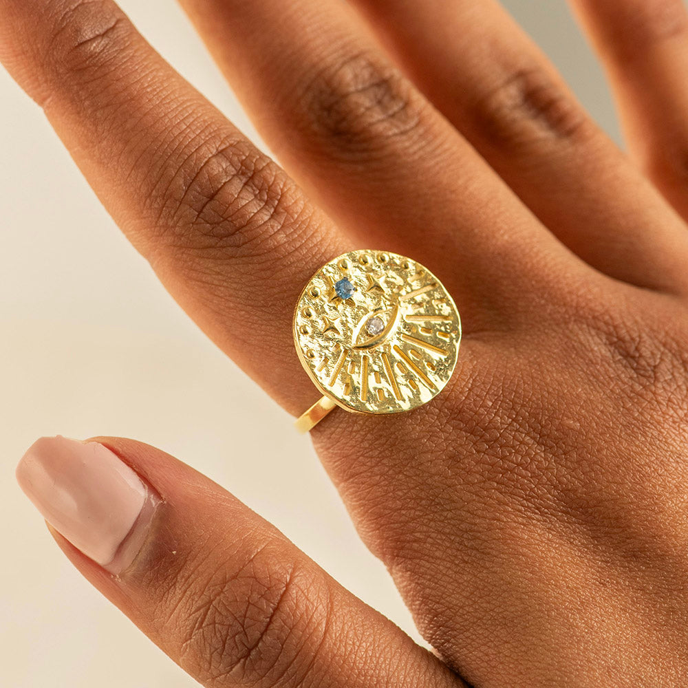 Round Evil Eye with CZ Ring Silver Gold Coated