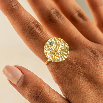 Round Evil Eye with CZ Ring Silver Gold Coated