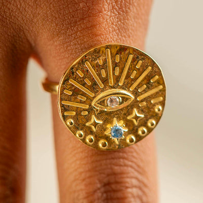 Round Evil Eye with CZ Ring Silver Gold Coated