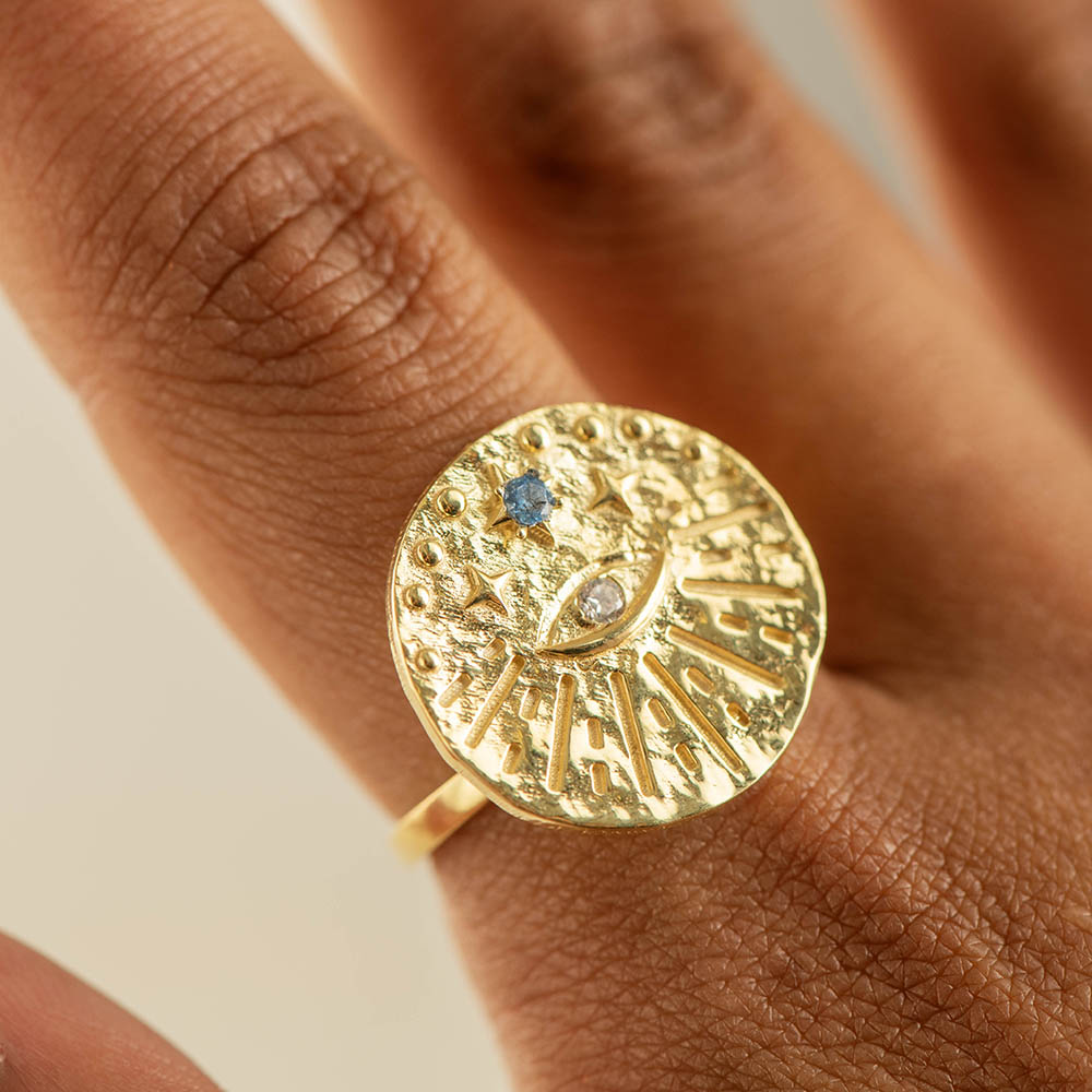 Round Evil Eye with CZ Ring Silver Gold Coated