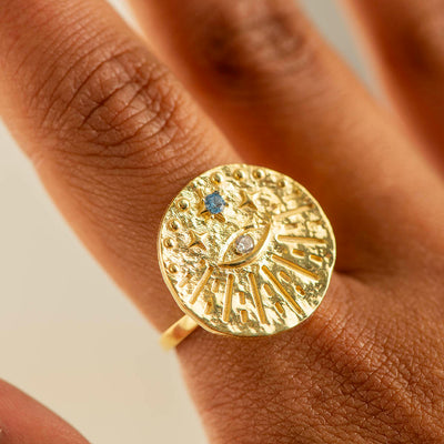 Round Evil Eye with CZ Ring Silver Gold Coated