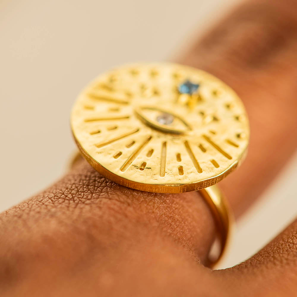 Round Evil Eye with CZ Ring Silver Gold Coated