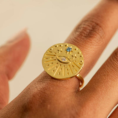 Round Evil Eye with CZ Ring Silver Gold Coated
