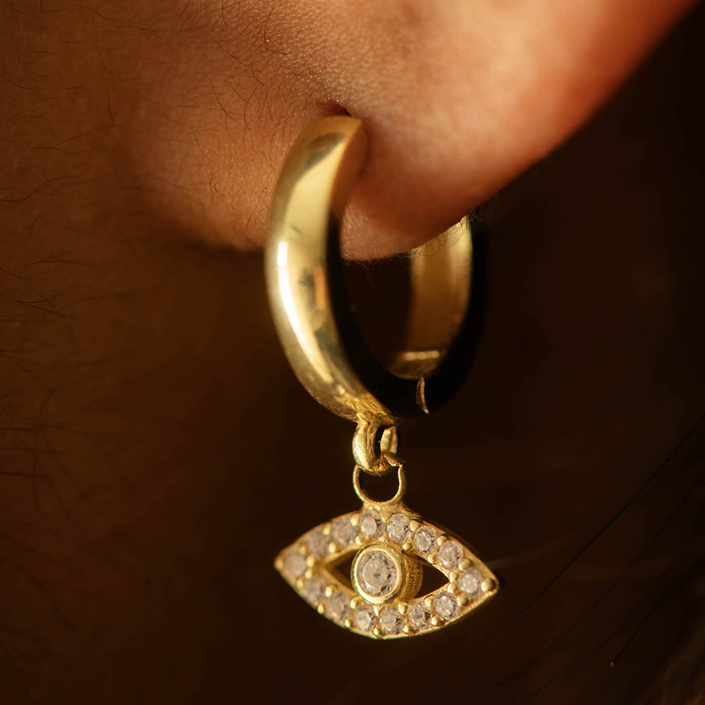 White Evil Eye Earrings Silver Gold Coated