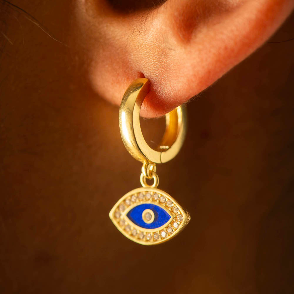 Navy Evil Eye Earrings Silver Gold Coated