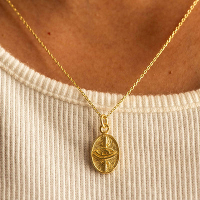 Oval Evil Eye Pendant Necklace Silver Gold Coated