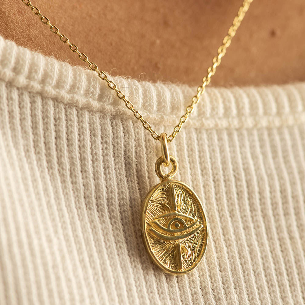 Oval Evil Eye Pendant Necklace Silver Gold Coated