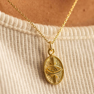 Oval Evil Eye Pendant Necklace Silver Gold Coated