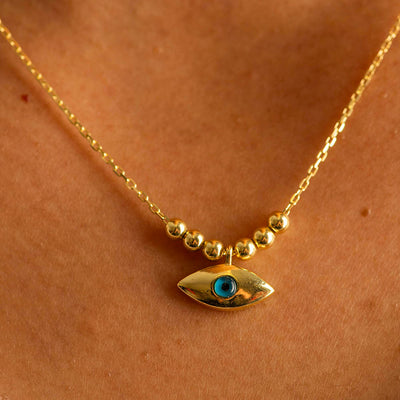 Aqua Evil Eye Necklace Silver Gold Coated
