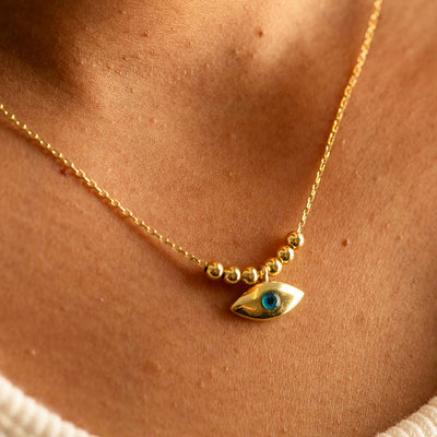 Aqua Evil Eye Necklace Silver Gold Coated