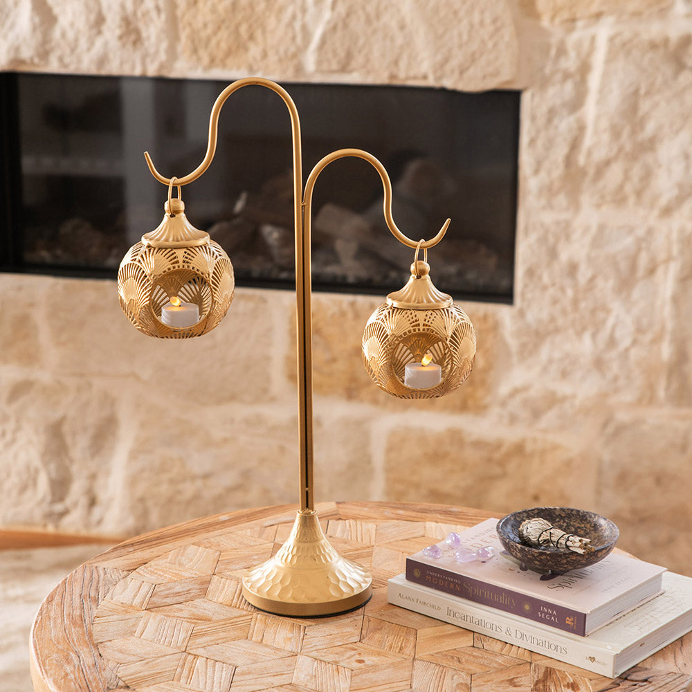 Metal Lantern Tree Two Hooks Gold 57cm