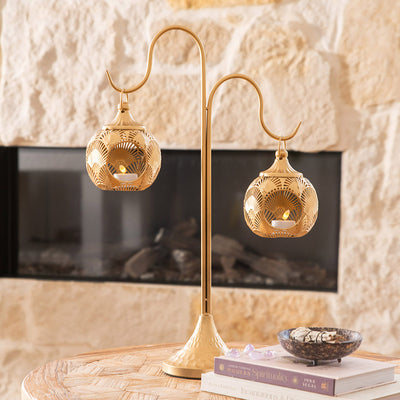 Metal Lantern Tree Two Hooks Gold 57cm
