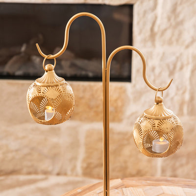 Metal Lantern Tree Two Hooks Gold 57cm