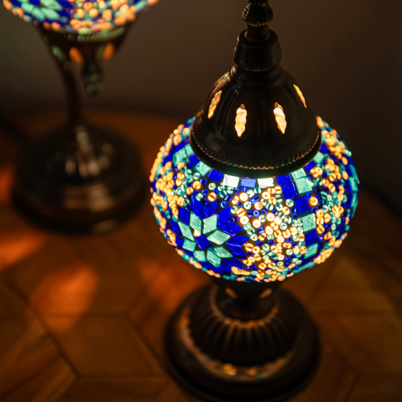 Mosaic Table Lamp Blue 28x14cm