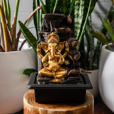 Ganesh Water Fountain Gold & Brown 31x40cm