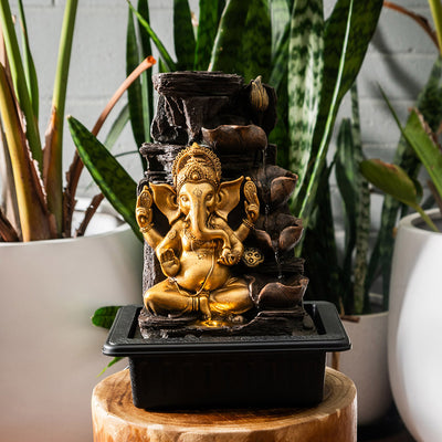Ganesh Water Fountain Gold & Brown 31x40cm