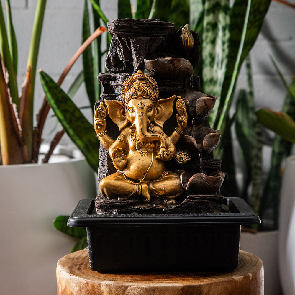 Ganesh Water Fountain Gold & Brown 31x40cm