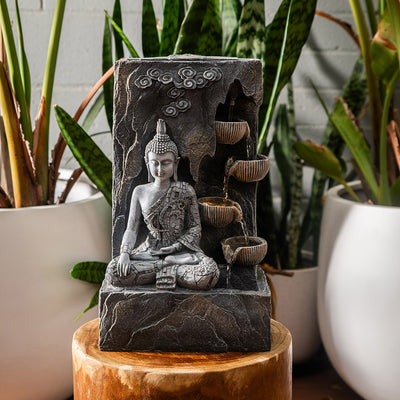 Buddha & Pots Water Fountain Grey 26x44cm