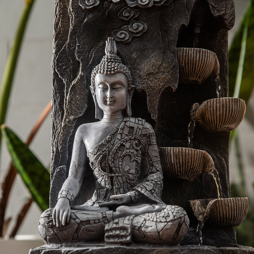 Buddha & Pots Water Fountain Grey 26x44cm