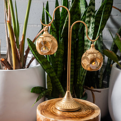 Metal Lantern Tree Two Hooks Gold 57cm