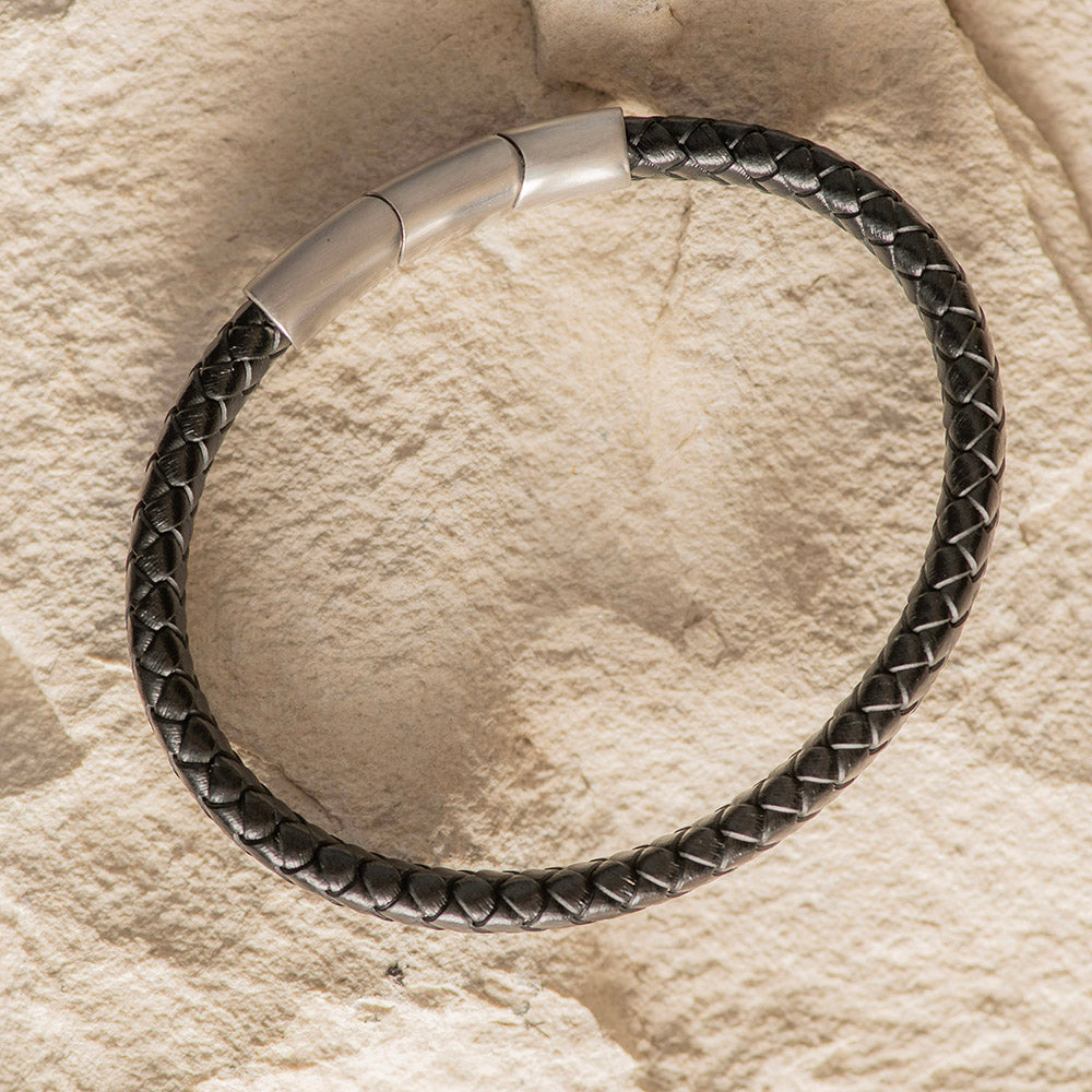 Men's Leather Bracelet Thick Band Black