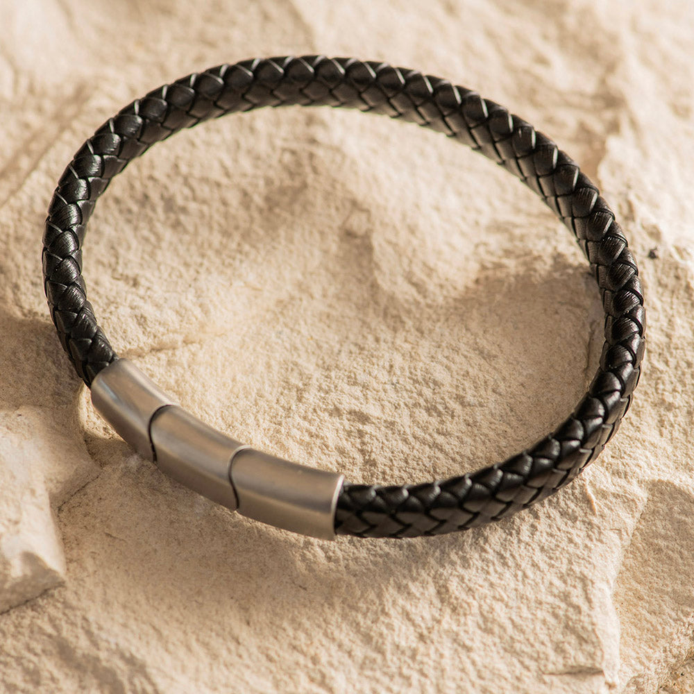 Men's Leather Bracelet Thick Band Black
