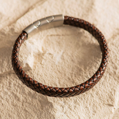 Men's Leather Bracelet Thick Band Brown
