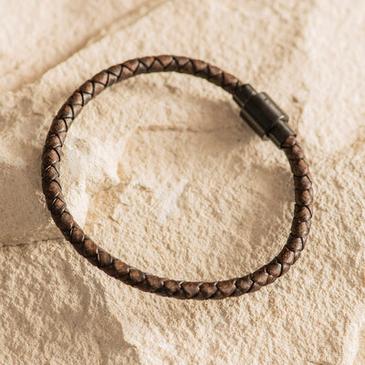 Men's Leather Bracelet Thin Band Brown