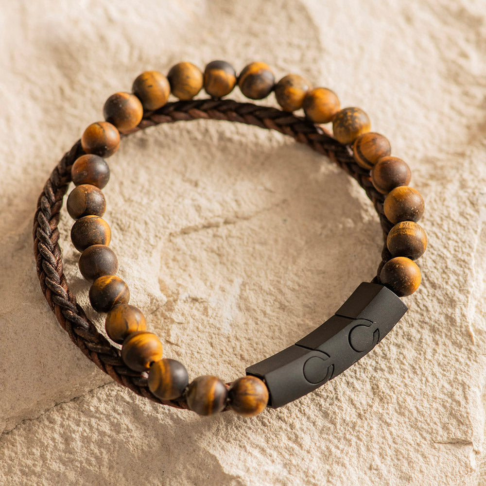 Men's Bracelet Leather with Beads