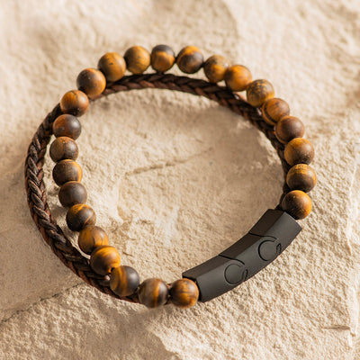 Men's Bracelet Leather with Beads