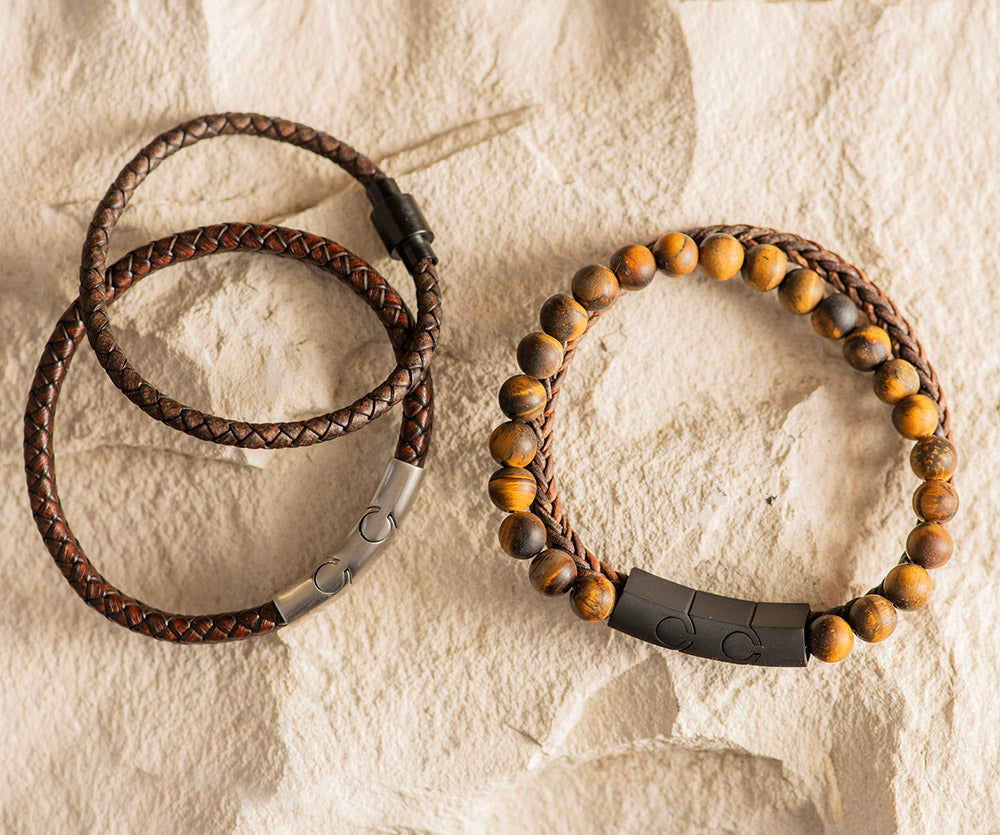 Men's Leather Bracelet Thin Band Brown