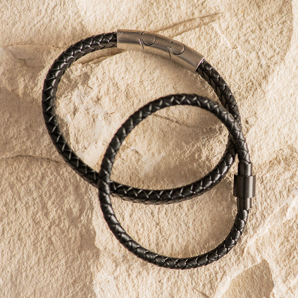 Men's Leather Bracelet Thick Band Black
