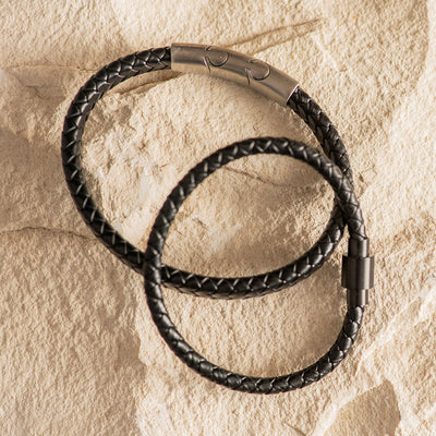 Men's Leather Bracelet Thick Band Black