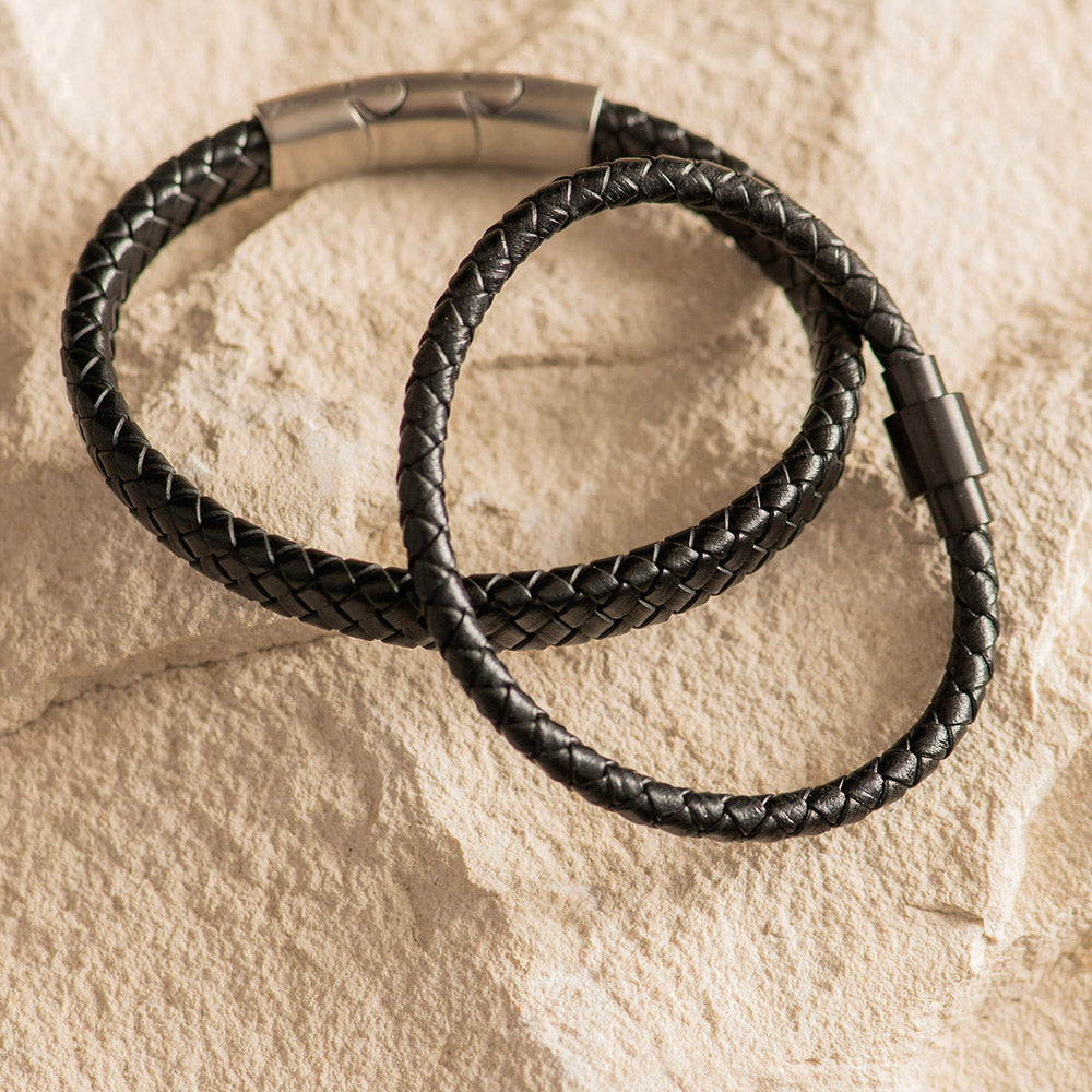 Men's Leather Bracelet Thick Band Black