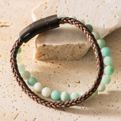 Men's Bracelet Leather with Beads
