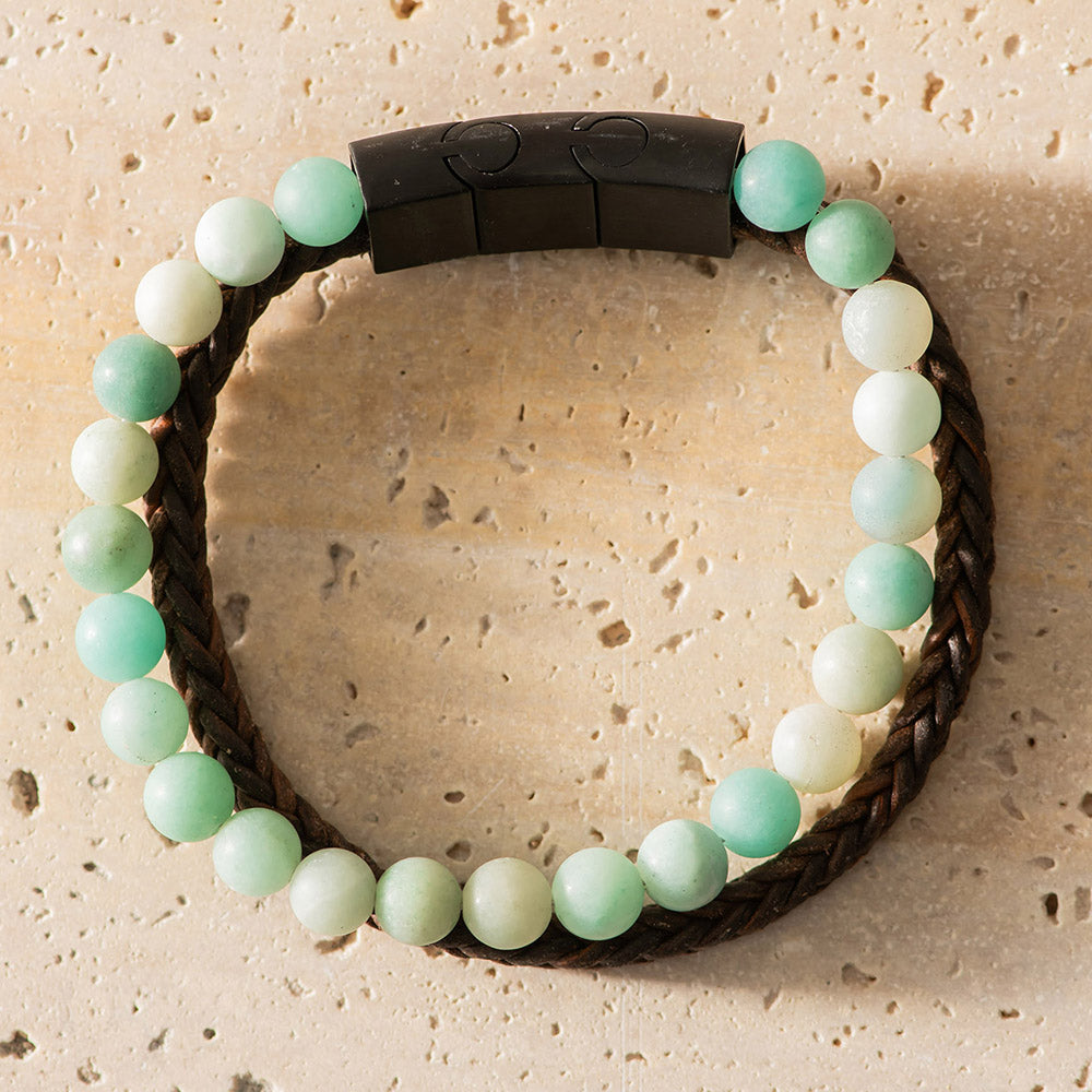 Men's Bracelet Leather with Beads
